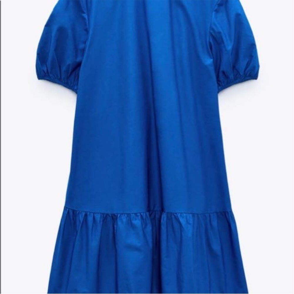 Zara Cobalt Blue 100% Cotton Tiered/Flounced Loose Midi Dress. Size L - Picture 5 of 13